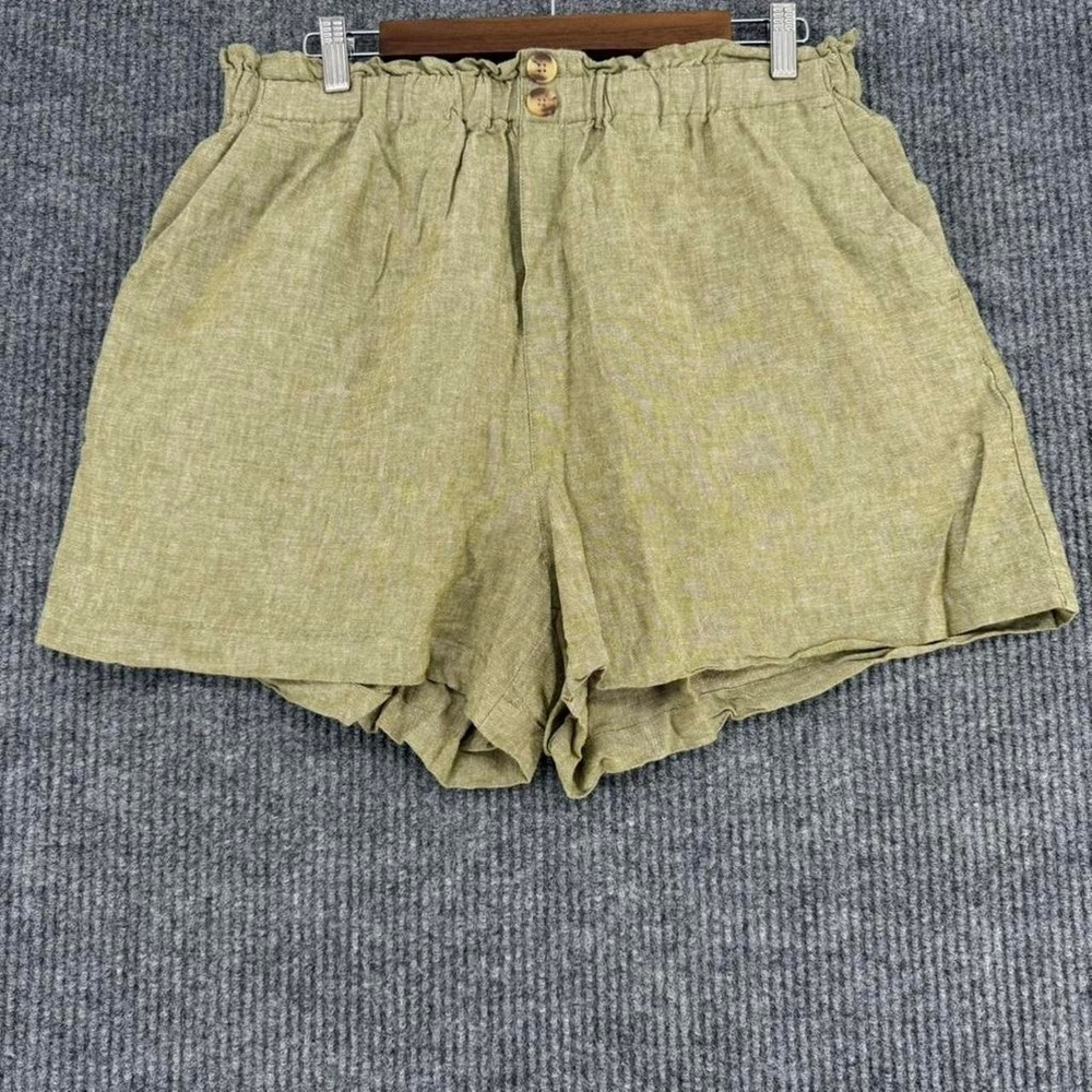 Ava & Viv linen shorts women's XL olive green‎ paperbag pull on euro summer